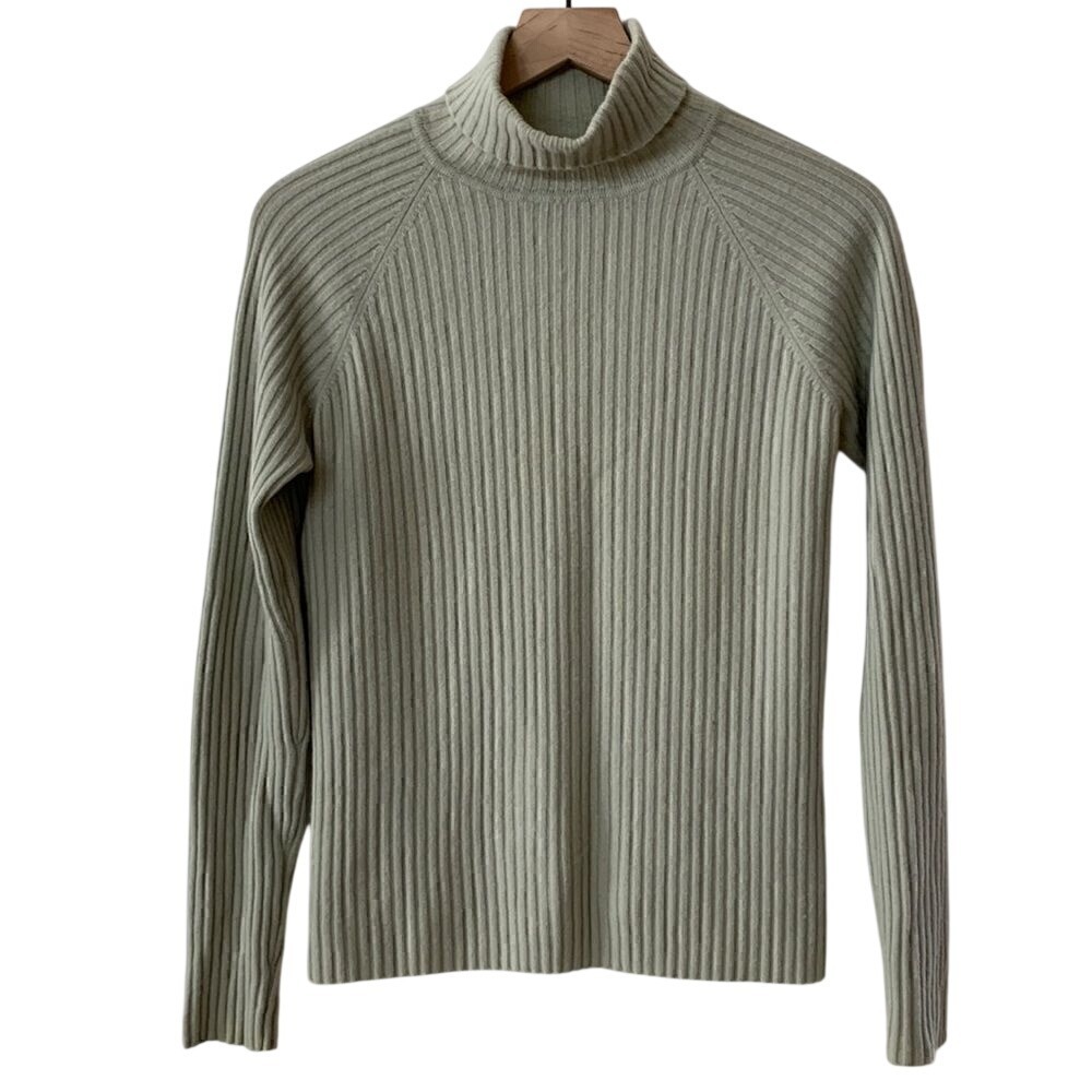 Cashmere Sweater Mendocino Ribbed green‎ Turtleneck size Medium quiet luxury